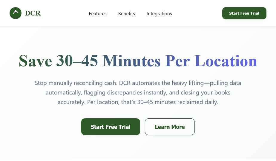 DCR daily cash reconciliation interface